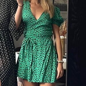 Urban Outfitters Green Polka Dot Wrap Dress Size XS